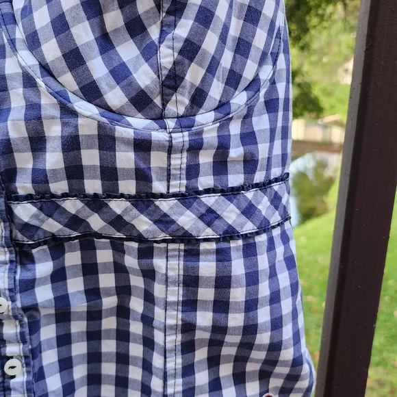 Hollister Navy Checkered Women's Blouse - Picture 5 of 6